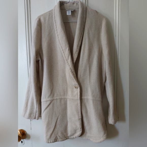 Coldwater Creek Cream & White Checkered Wool Blend Sweater Coat - Picture 13 of 14